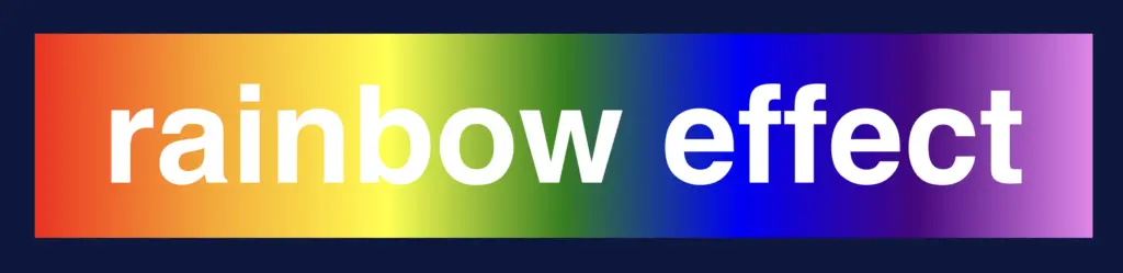 The rainbow effect word with a rainbow effect as a background. This happens as we set the CSS background-image property to linear-gradient(to right, red, orange, yellow, green, blue, indigo, violet)