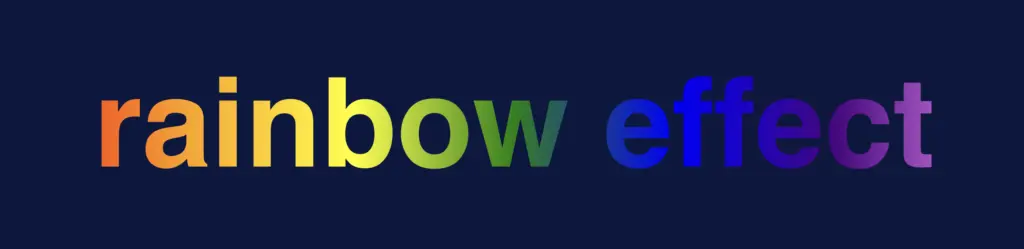 The rainbow effect word with the css rainbow effect after setting color CSS property to transparent. We are able now to see that our text inherits the colors of the rainbow. So, now we can see a completely colorful text.