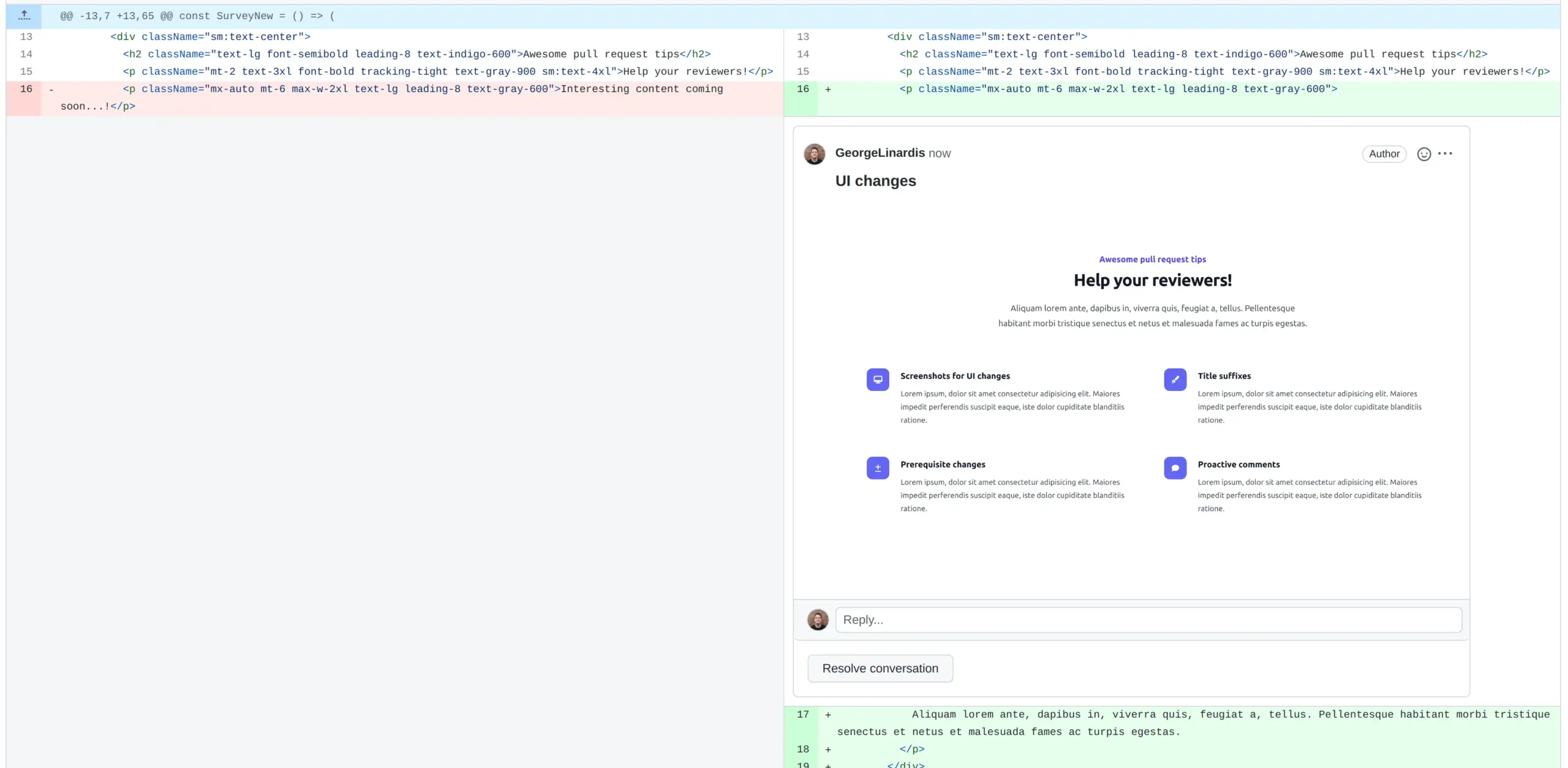 GitHub pull request improved by adding UI changes screenshots