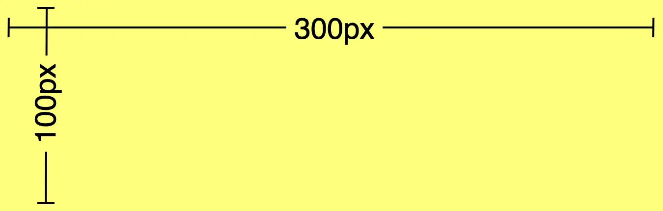 This image shows a yellow box with 300px width and 100px height. We will use it in order to understand the unique box-sizing CSS propety.