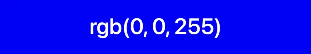 CSS color methods: This image shows a box with color blue. In the center it has the title: rgb(0, 0, 255).