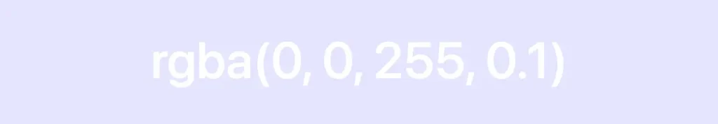 CSS color methods: This image shows a box with a shade of color blue. In the center it has the title: rgba(0, 0, 255, 0.1). That means we have a blue color with 0.1 opacity.