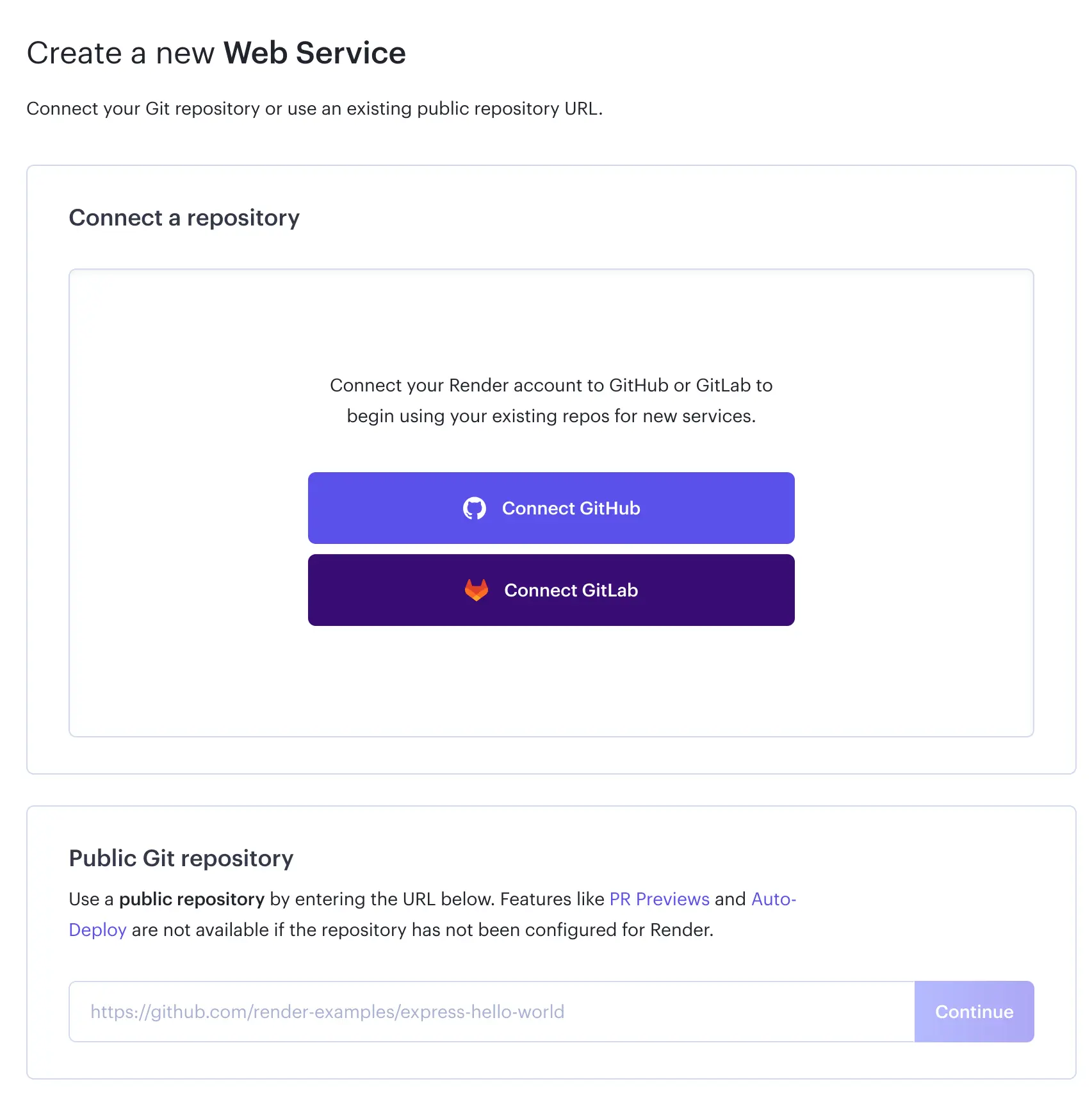 Connect your GitHub account or Gitlab in Render.com