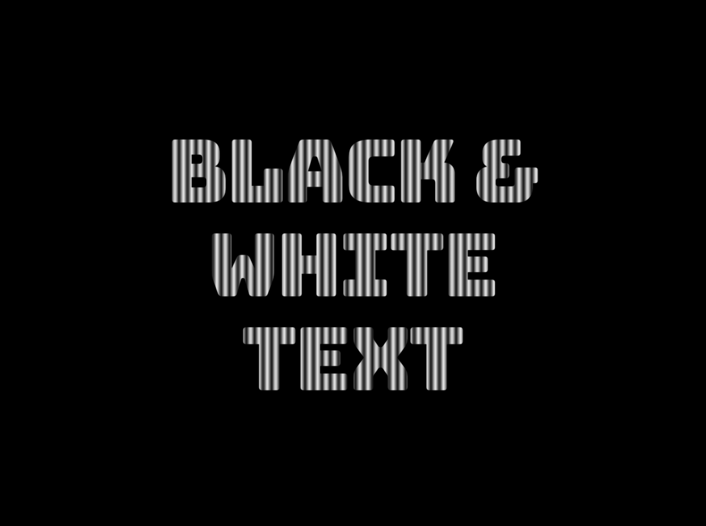 Black & white striped text over black background. Image made by the author.