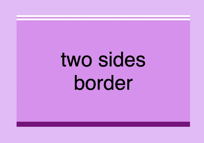 Border styles css: This image shows a box with a 10px double white border-top and a 10px solid purple border-bottom. Border-left and border-right have value none.