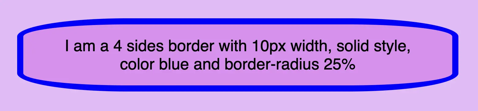 CSS border styles: This is an image that shows a 4 sides border with 10px width, solid style, color blue and border-radius 25%.