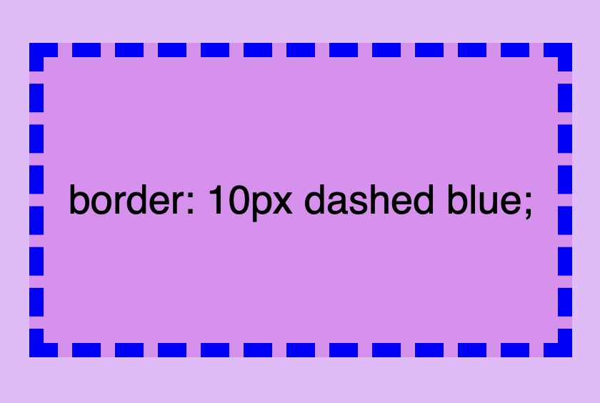 Border-style css: This image shows a box with a 10px dashed blue 4 sides border. 