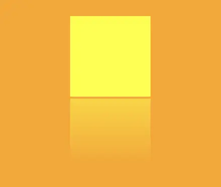 An image showing an orange background with a centered yellow square. Below there is the css reflection effect of the square.