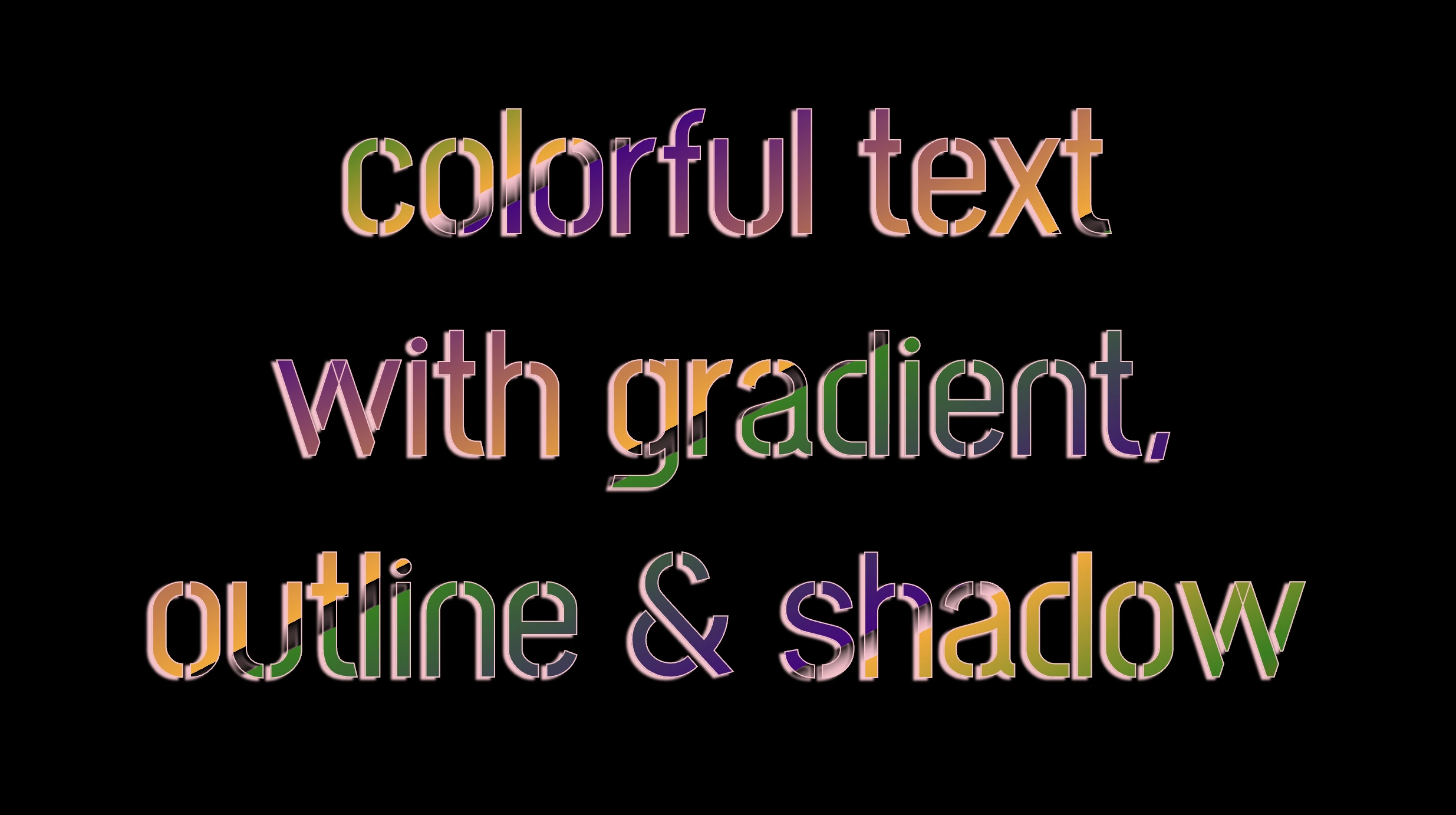 CSS colorful text: This image shows that our text  (fonts) has now the colors of the background with outline and shadow. So we finallize our effects by adding the shadow to our text setting the filter: drop-shadow(-2px 2px 2px rgba(250, 190, 210, 0.8)) CSS property.