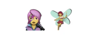 This image displays two colorful emoticons with the CSS grayscale filter set to 40%, partially desaturating their colors. They also feature a 2px -1px 1px gray shadow.
