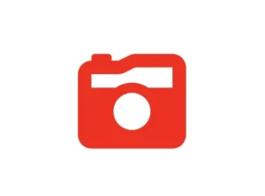 This image displays a red retro camera icon from Font Awesome.