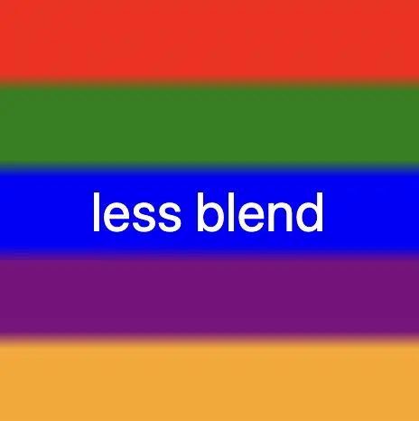 A colorful css  linear gradient technique. Setting the background-image: linear-gradient(
    red 0%, red 18%,
    green 22%, green 38%,
    blue 42%, blue 58%,
    purple 62%, purple 78%,
    orange 82%, orange 100%
  );
