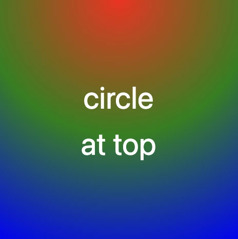 CSS Radial Gradient Techniques for cyclic shapes. This image shows a colorful radial gradient technique. Setting the background-image: radial-gradient (circle at top, red, green, blue) CSS property we create a smooth transition with the center point to be at the top side of our element and directs to the bottom using red, green, and blue color.