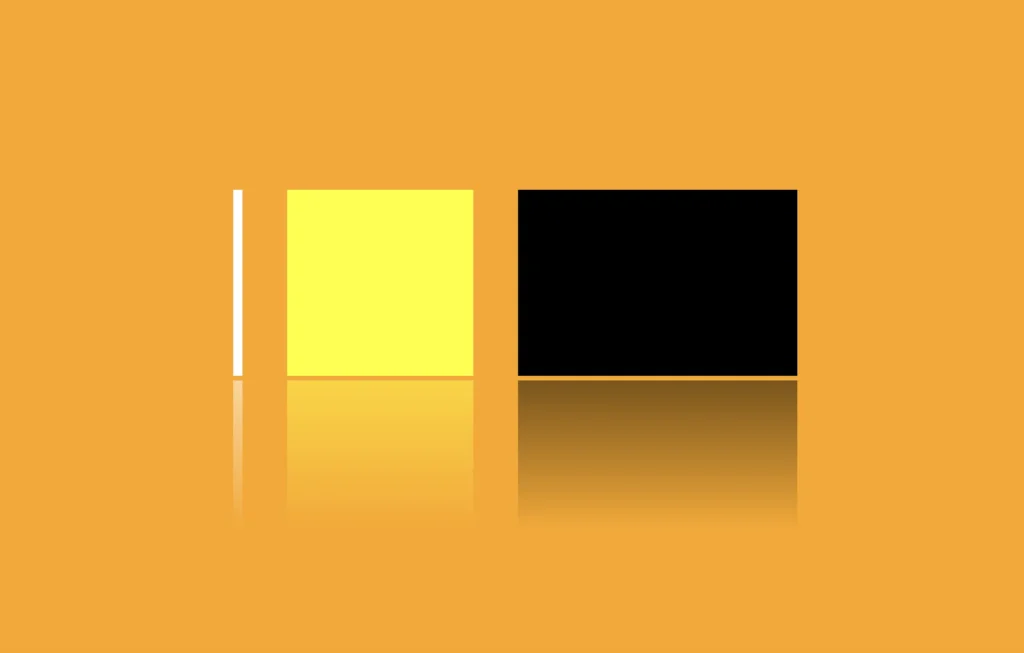 White, yellow and black shapes with their reflections over orange background. Image made by the author.