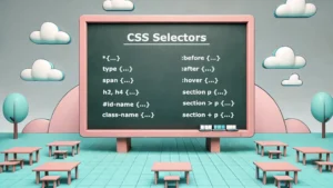 A blackboard, in a classroom, with the CSS selectors written on.