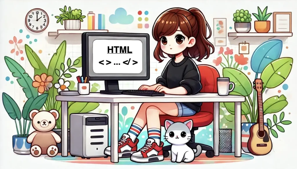 Girl coding in front of a computer.