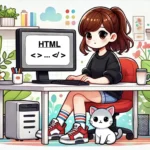 Girl coding in front of a computer.