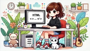 Girl coding in front of a computer.