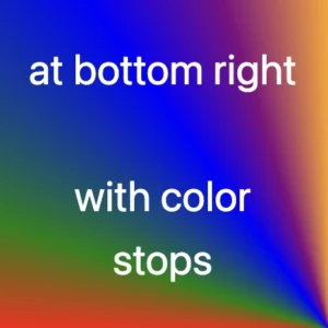 Conic-gradient with many colors and specific color stops. The center is at the bottom right corner.