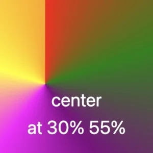 Conic-gradient with many colors where the center is at 30% across and 55% down.