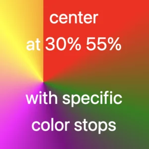 Conic-gradient with many colors and specific color stops. The center is at 30% across and 55% down.