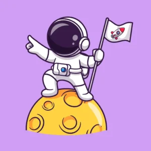 Astronaut holding a flag at the top of the moon