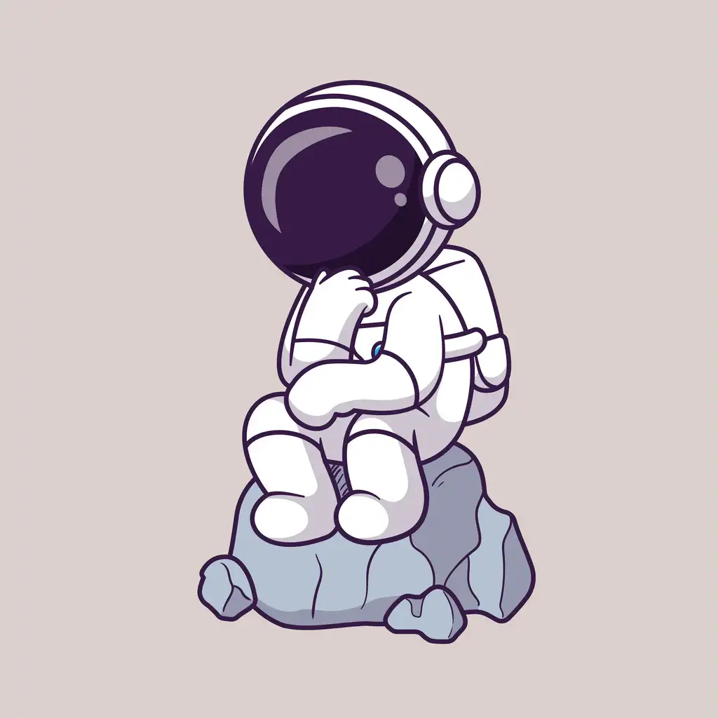 Astronaut overthinking while sitting in a rock