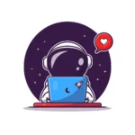 An astronaut typing in front of a laptop