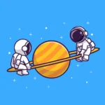 Two astronauts playing seesaw