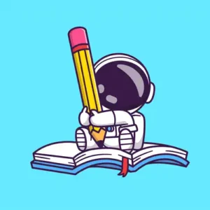 Astronaut keeping notes with a big pencil