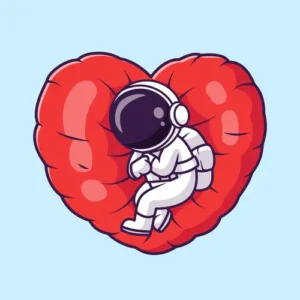 Astronaut sleeping on heart-shaped pillow