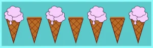 Seven ice cream cones one next to other. The 1st, 3rd, 5th and last have ice cream strawberry flavor.  All the others remain unaffected. We set the css nth-child(odd) selector.