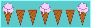 Seven ice cream cones one next to other. The 1st, 4th  and 7th have ice cream strawberry flavor. All the other cones (2nd, 3rd, 5th, 6th) remain unaffected. We set the css nth-child(3n + 1) selector.