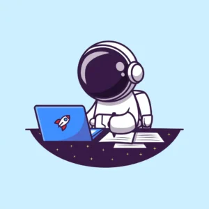 Astronaut coding and keeping notes to avoid burnout.