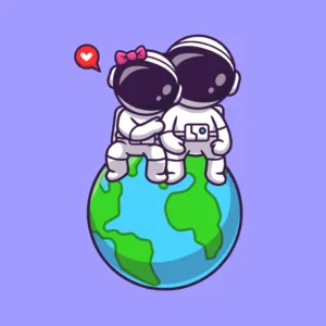 Astronaut couple hunging out sitting on the earth.