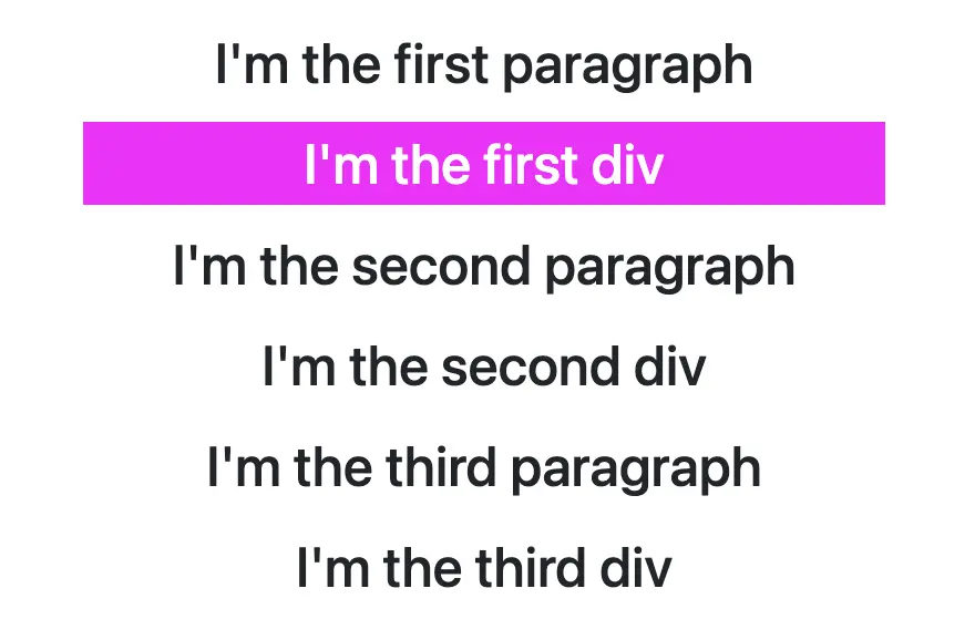 This image shows <p> and <div> sibling elements, with the second element styled differently using the nth-child(2) CSS selector